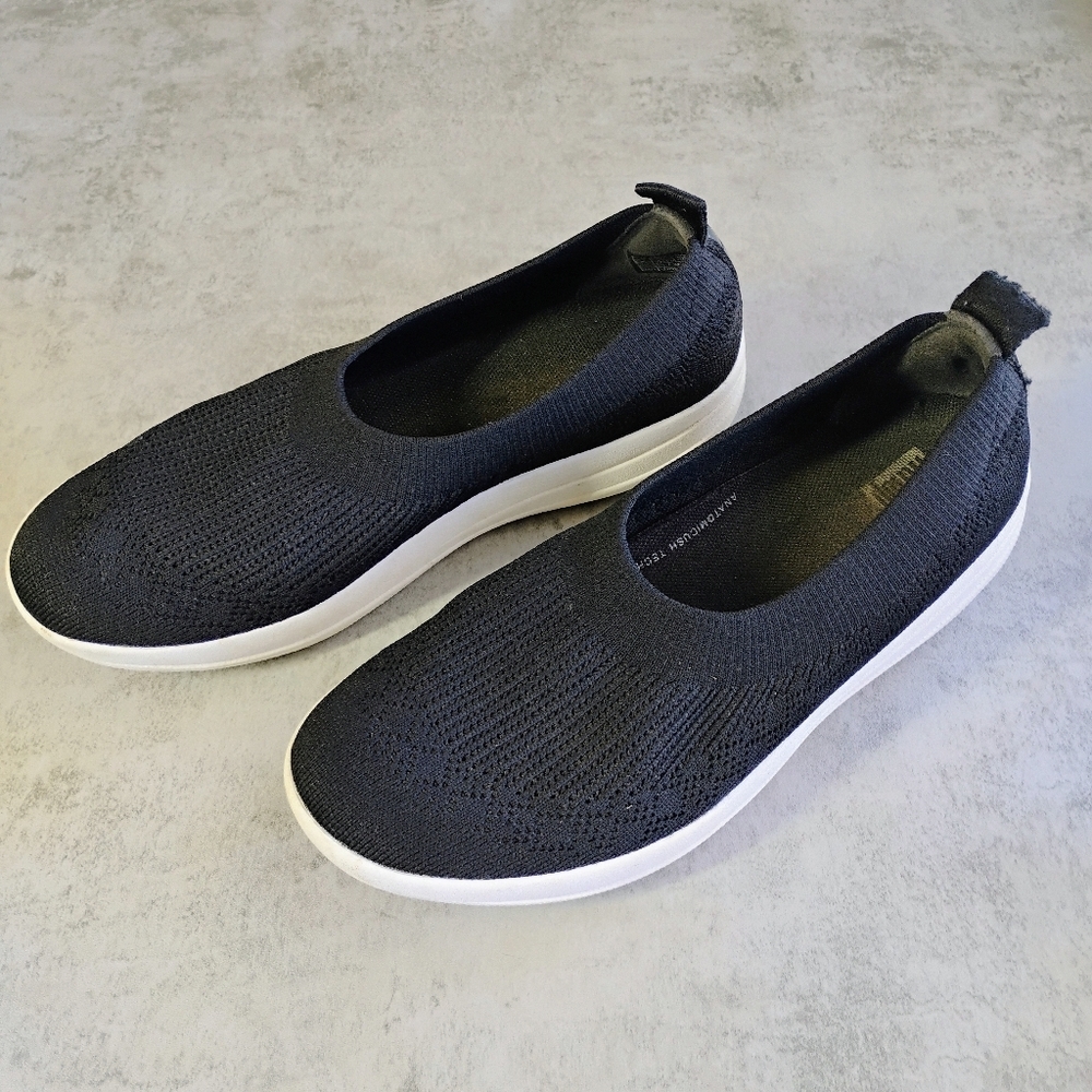 Fitflop Uberknit Ballet Flat Womens 8 Black Knit Slip On Comfort Travel Everyday